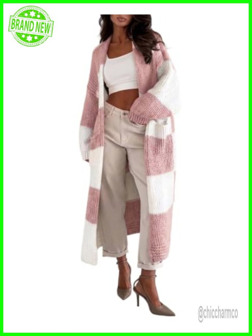 Oversized Open Front Long Knit Cardigan Sweater with Pockets